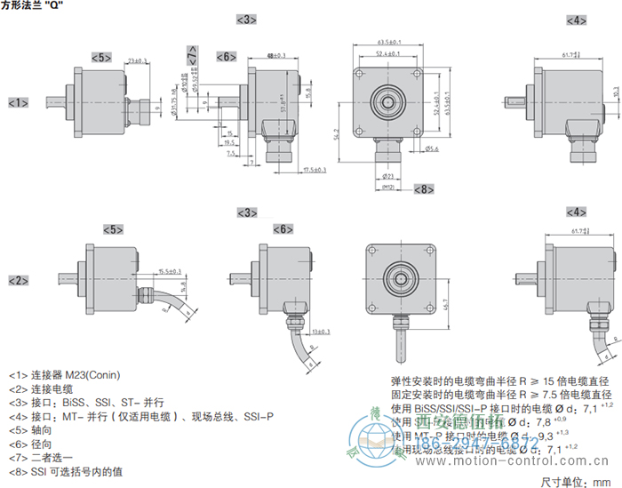 AC58-CC-Link光電絕對(duì)值通用編碼器外形及安裝尺寸(方形法蘭Q) - 西安德伍拓自動(dòng)化傳動(dòng)系統(tǒng)有限公司