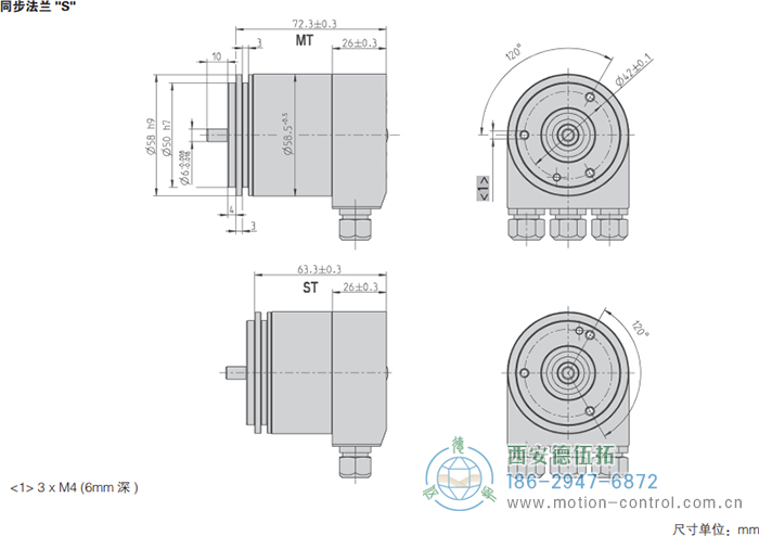 AC58-CC-Link光電絕對(duì)值通用編碼器外形及安裝尺寸(同步法蘭S) - 西安德伍拓自動(dòng)化傳動(dòng)系統(tǒng)有限公司