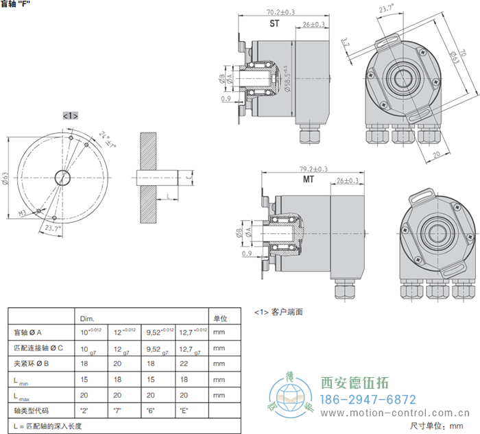 AC58-CC-Link光電絕對(duì)值通用編碼器外形及安裝尺寸(盲軸F) - 西安德伍拓自動(dòng)化傳動(dòng)系統(tǒng)有限公司