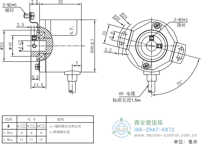 RI41光電增量輕載編碼器外形及安裝尺寸 - 西安德伍拓自動(dòng)化傳動(dòng)系統(tǒng)有限公司