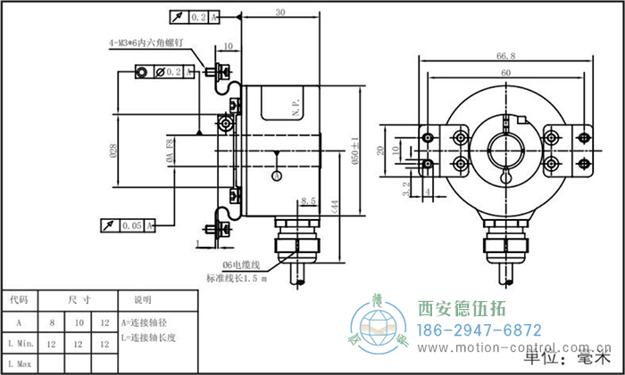 RI50光電增量輕載編碼器外形及安裝尺寸 - 西安德伍拓自動化傳動系統(tǒng)有限公司